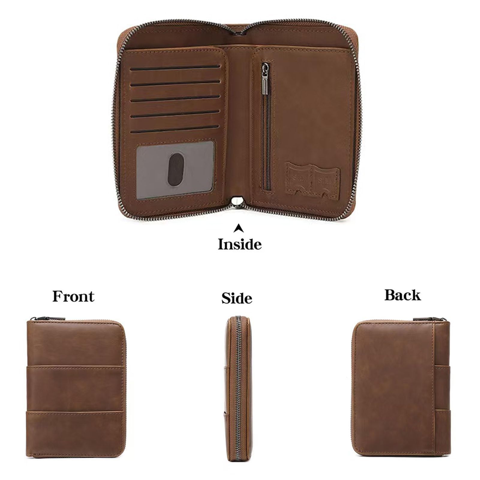 Portafoglio Portapassaporto da Viaggio con Protezione RFID E Cerniera – Portafoglio Portapassaporto per Famiglia E Pochette Portadocumenti da Viaggio,Brown