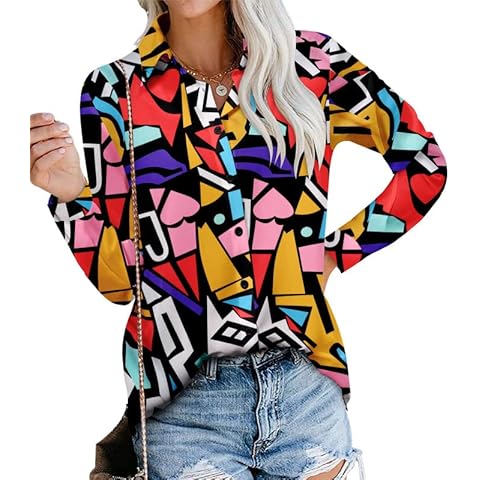 BETTE BOUTIK 90s Clothes Button Down Shirts for Women Long Sleeve Womens Tops Office Work Collared Tunic Blouses Spring/Summer Large Cover