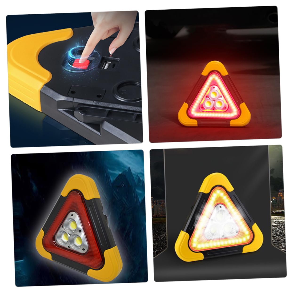 Amosfun Señal de Advertencia Triangular para Vehículos de Mantenimiento y Tractores Luces LED y Material Abs, Reflectante para Emergencias y Espera en Carretera