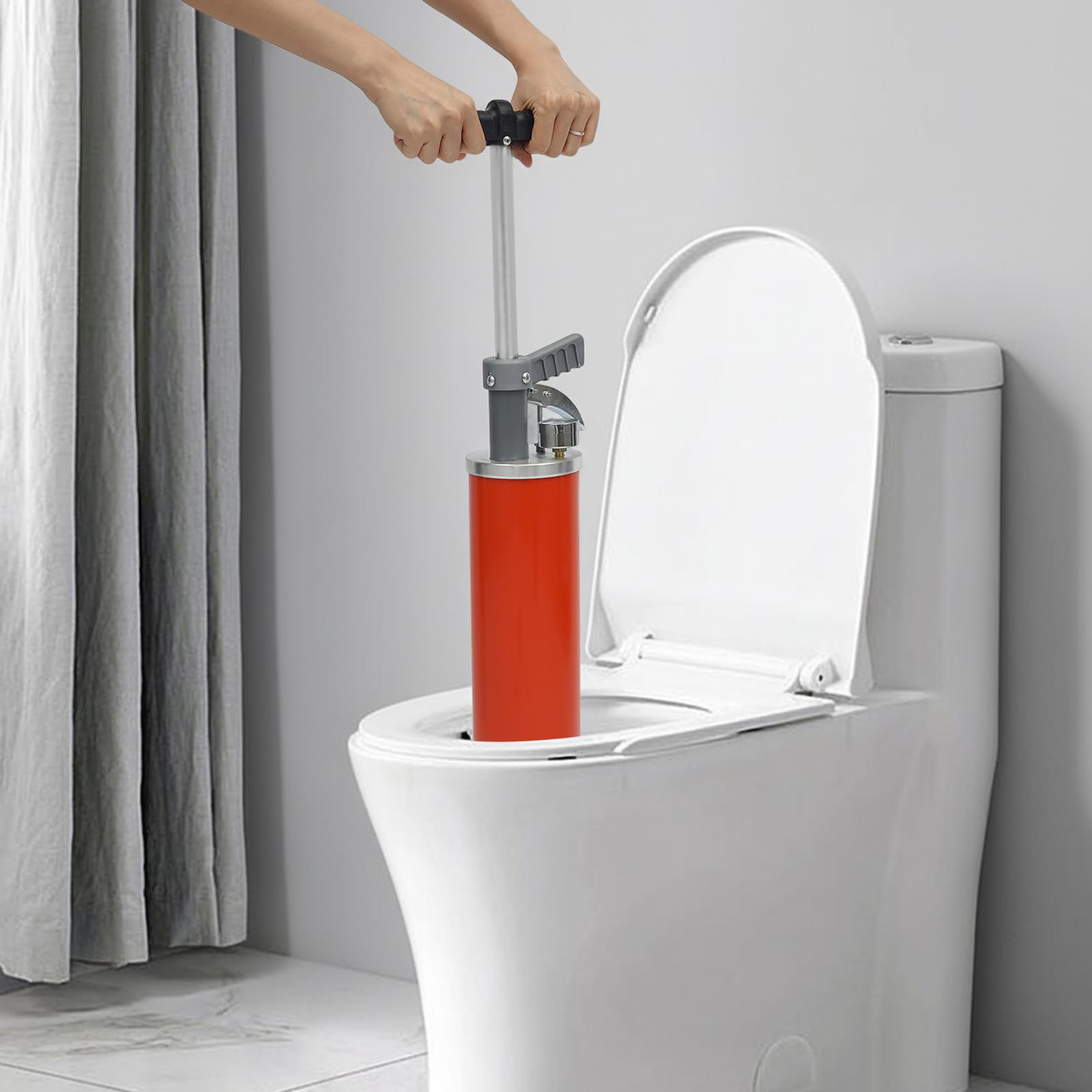Limpiador de tuberías neumático con aire comprimido, desatascador manual de alta presión 0,7 MPa con 2 boquillas, apisonador de presión de aire para inodoro y lavabo