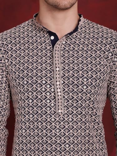 Image of Jompers Men Pure Cotton Regular Fit Sequin Embroidered Kurtas