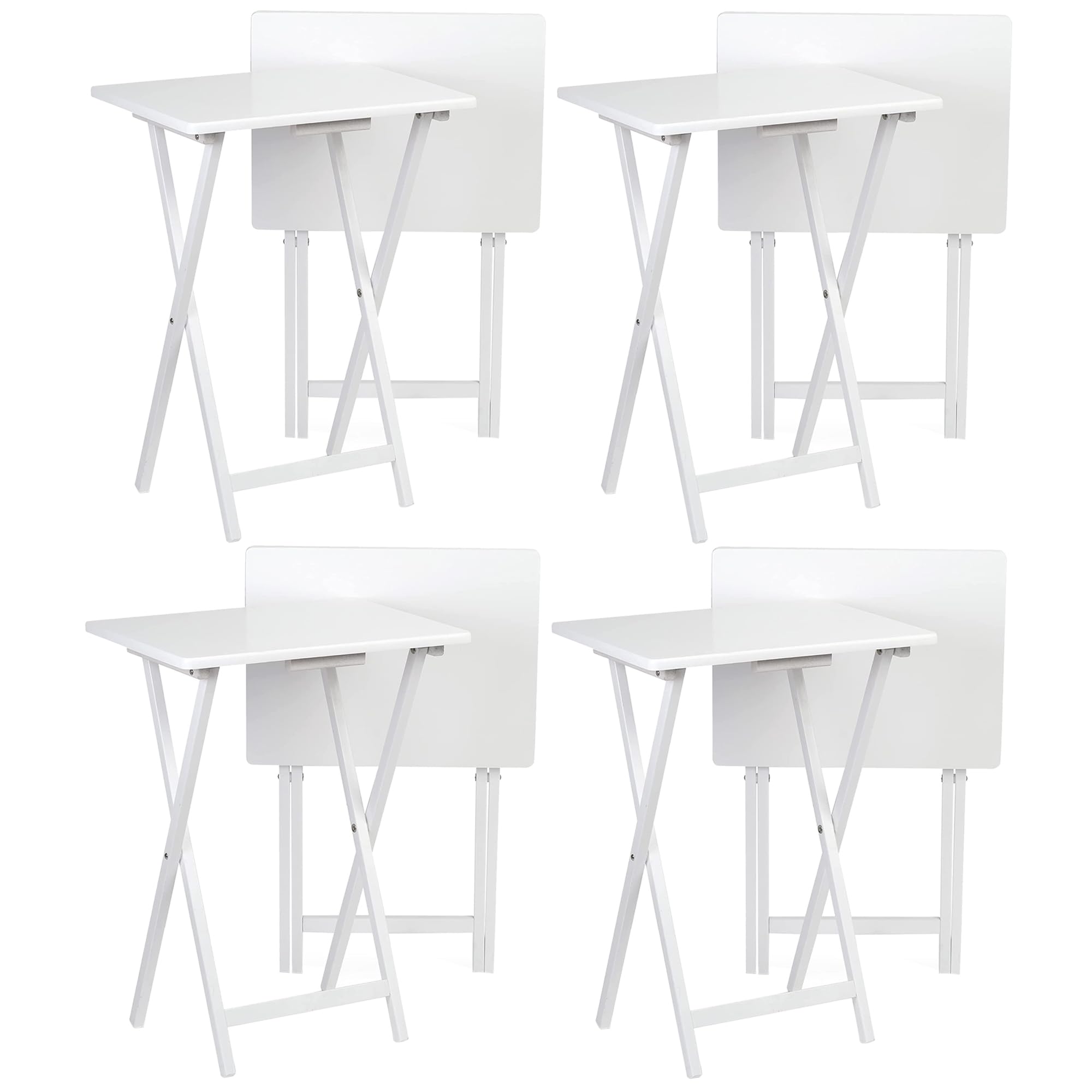PJ Wood - Folding Wood TV Tray Table - White 8-Piece Set