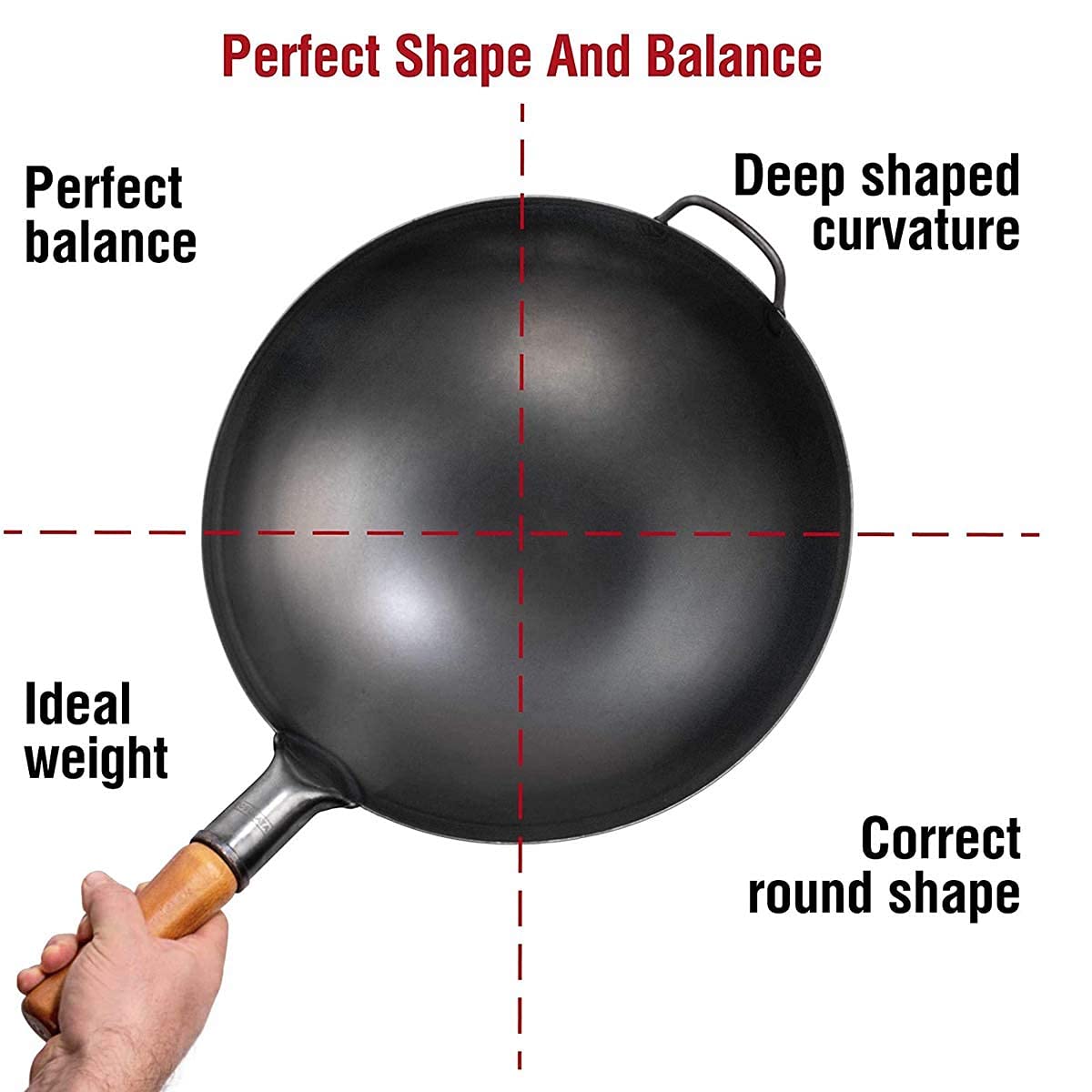 Wok e padelle antiaderenti, Wok in Ferro con Pala in Ferro, Padella Wok a Fondo Tondo Padella Antiaderente con Manico ergonomico, per Cucina Asiatica da Parte di cucine, 38 cm/ 15 Pollici ()