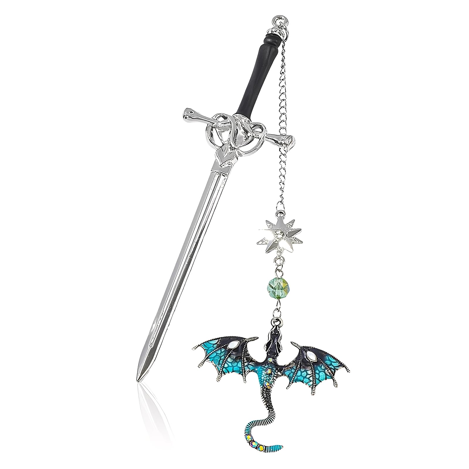 Dragon Bookmark, Metal Sword Book Mark for Boys Grils Page Holder, Silver Sword Bookmark with Vintage Blue Dragon Pendant Cool for Readers, Book Lovers Students Funny Gifts