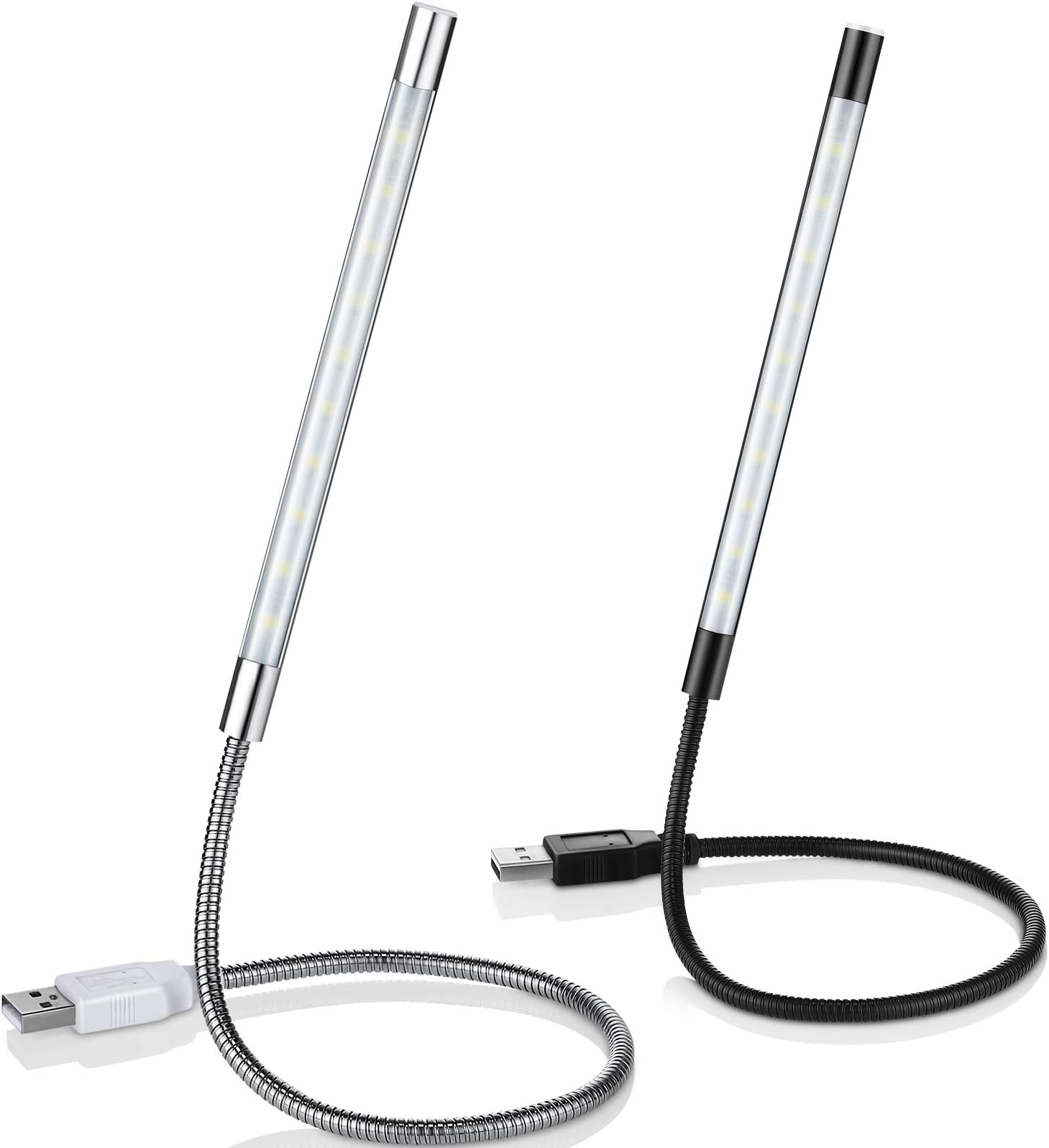 Mudder 2 Pieces USB LED Reading Lamp, Black & Silver, Flexible Gooseneck, Touch Switch, 10 LED Beads, Computer & Laptop Light