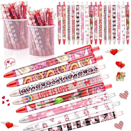 72 bolígrafos de tinta negra con formas de corazón para San Valentín y oficina