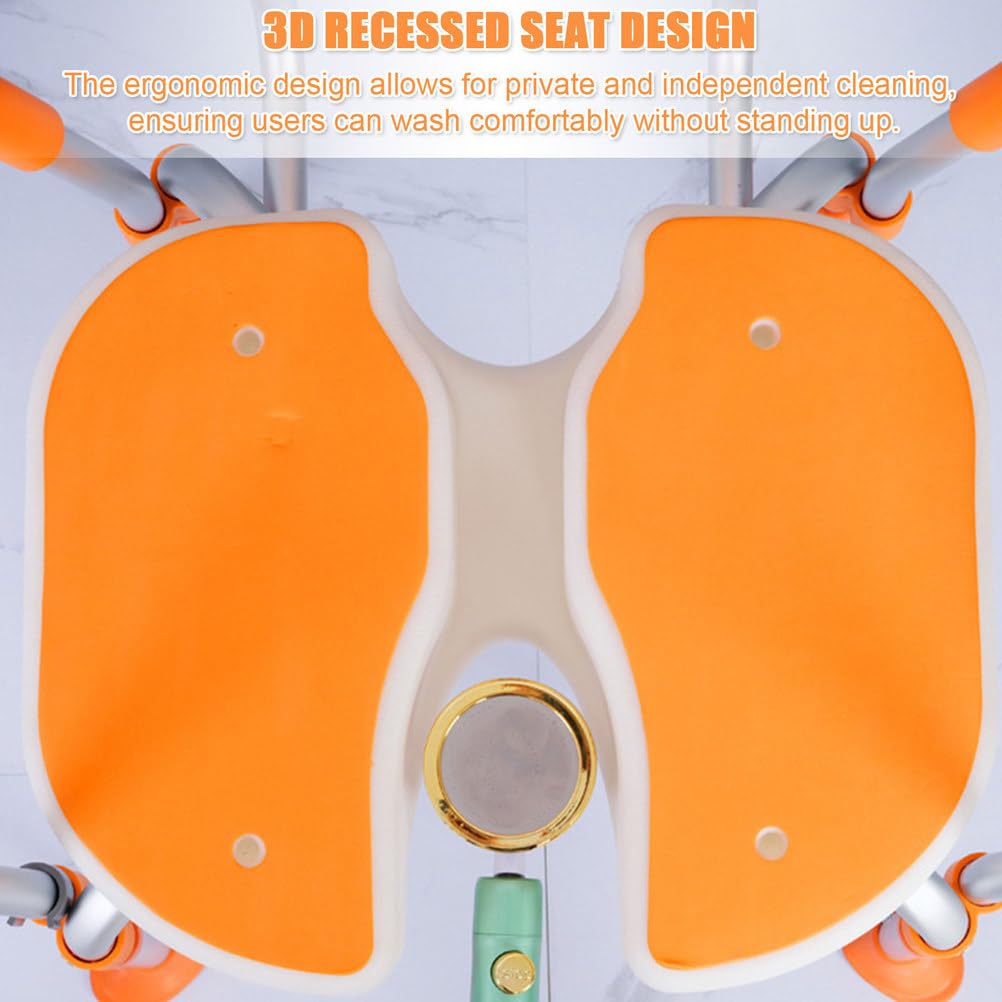 Silla de Ducha en Forma de U Banqueta Ajustable para bañera, Asiento de baño, Taburete de Ducha con Respaldo y reposabrazos, Ideal para Embarazadas y Personas Mayores,Naranja,Rubber Pads