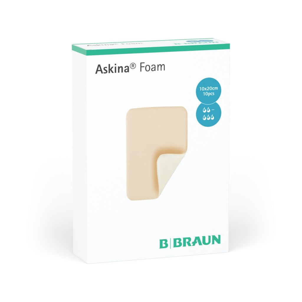 B. Braun Askina Foam Lot de 10 pansements en mousse non adhérents pour plaies exsudatives, ulcères et brûlures du premier et du deuxième degré 10 x 20 cm