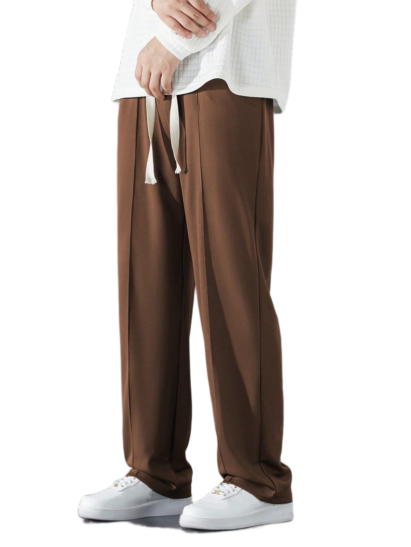 dhanabapa Baggy Track Pants for Men Loose Fit Wide Leg Korean Style Elastic Waist Drawstring Casual Comfortable Joggers Gym Travel Streetwear Pants (in, Alpha, L, Coffee)-picture-19