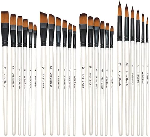 Brush Set, 4 Packs of 24 Nylon Brushes, Suitable for Professional Sets of Multi-Purpose Oil Painting Watercolor Artists, Miniature Details and Rock