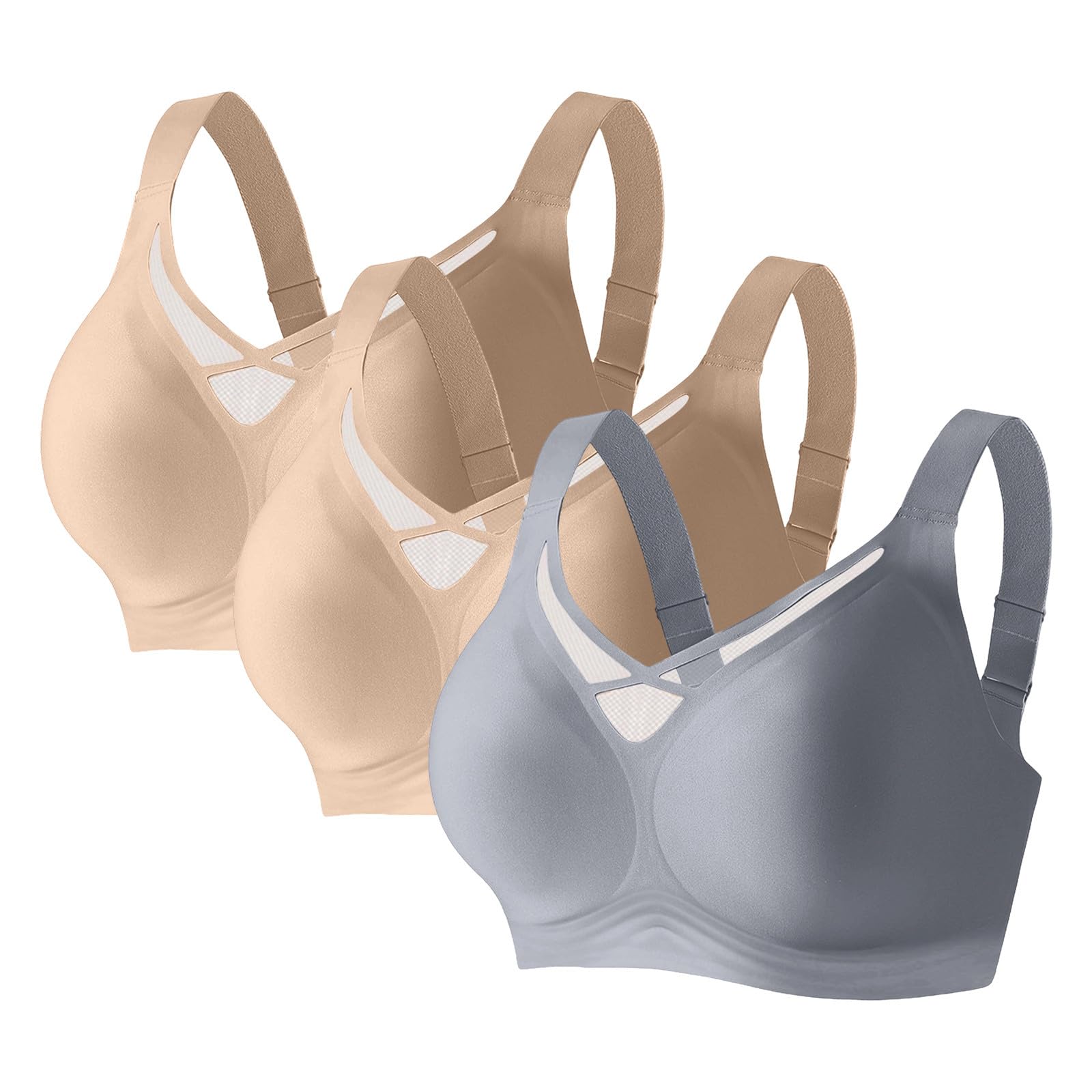 Generico Reggiseno Sportivo Donna Cotone Reggiseno Senza Ferretto Push Up Scollo a V Traspirante Reggiseni Senza Cuciture con Spalline Reggiseni Taglie Forti Comodo e Morbido per Yoga Jogging Gym