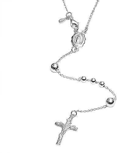 Miniatura 3 de LeCalla Sterling Silver Rosary Bead Cross Y Necklace Jewelry Italian Hypoallergenic Rosary Virgin Mary Pendant Necklaces Chain for Women Men Made in