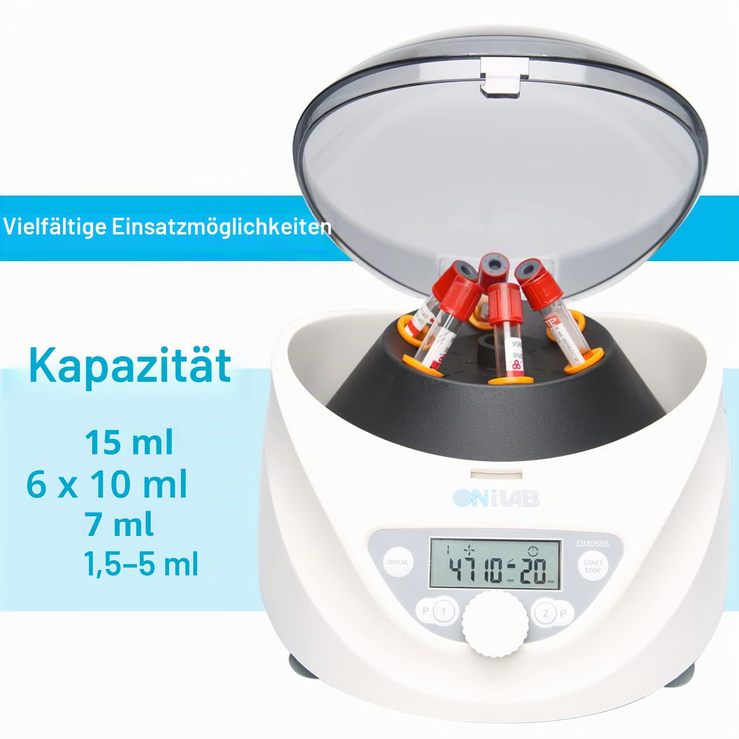 ONiLAB Labor PRP Tischzentrifuge 6x15 mL/10 mL/7ml/1.5-5 ml, 300-5000 rpm (Max. 2600 xg RCF), LCD Digital Desktop Lab Zentrifuge Timer 30 sec-99 min, zwei Schnellstartprogramme