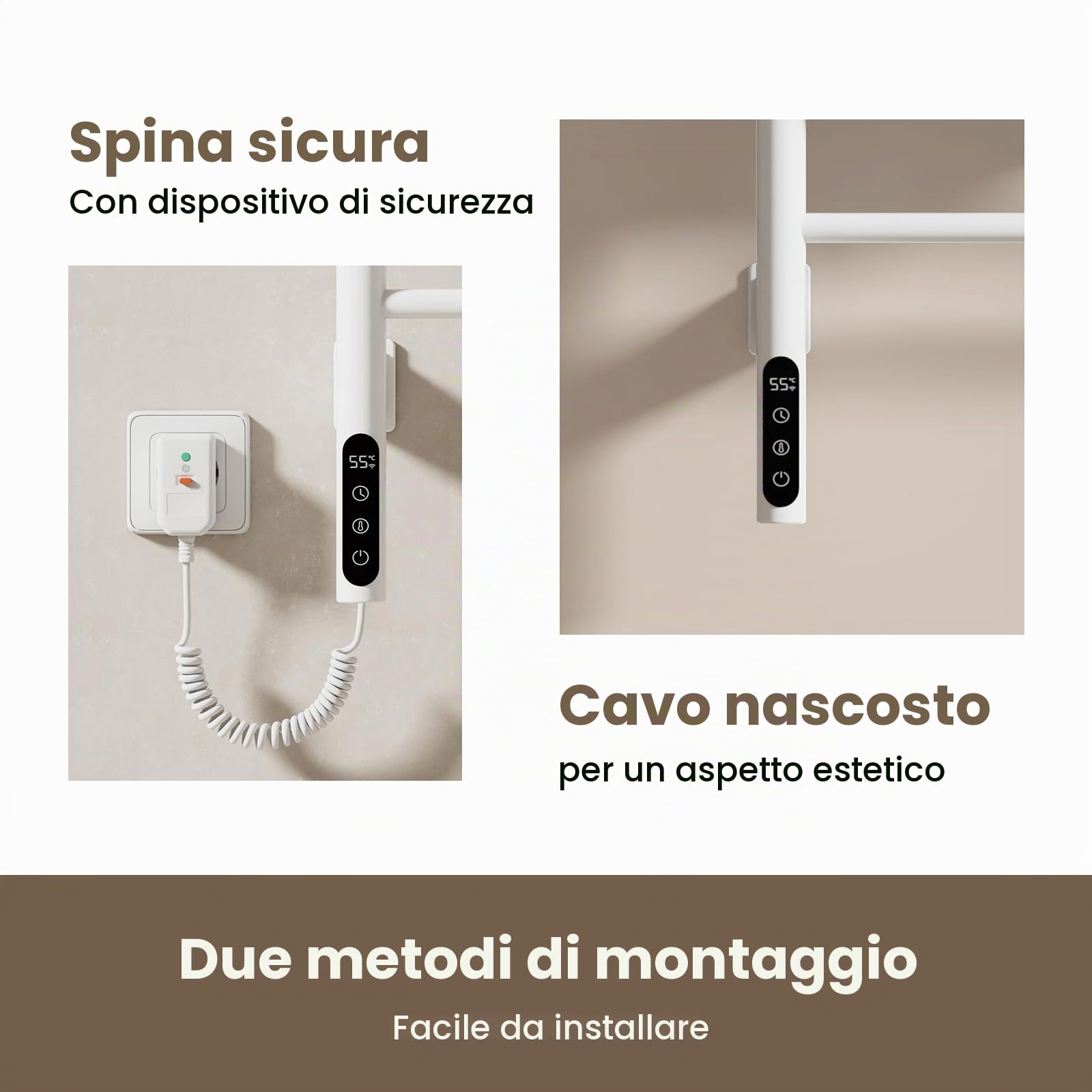 EMKE Scaldasalviette Elettrico 78 x 43 cm, Termostato Smart WiFi, Radiatore per Bagno, Bianco, 170W