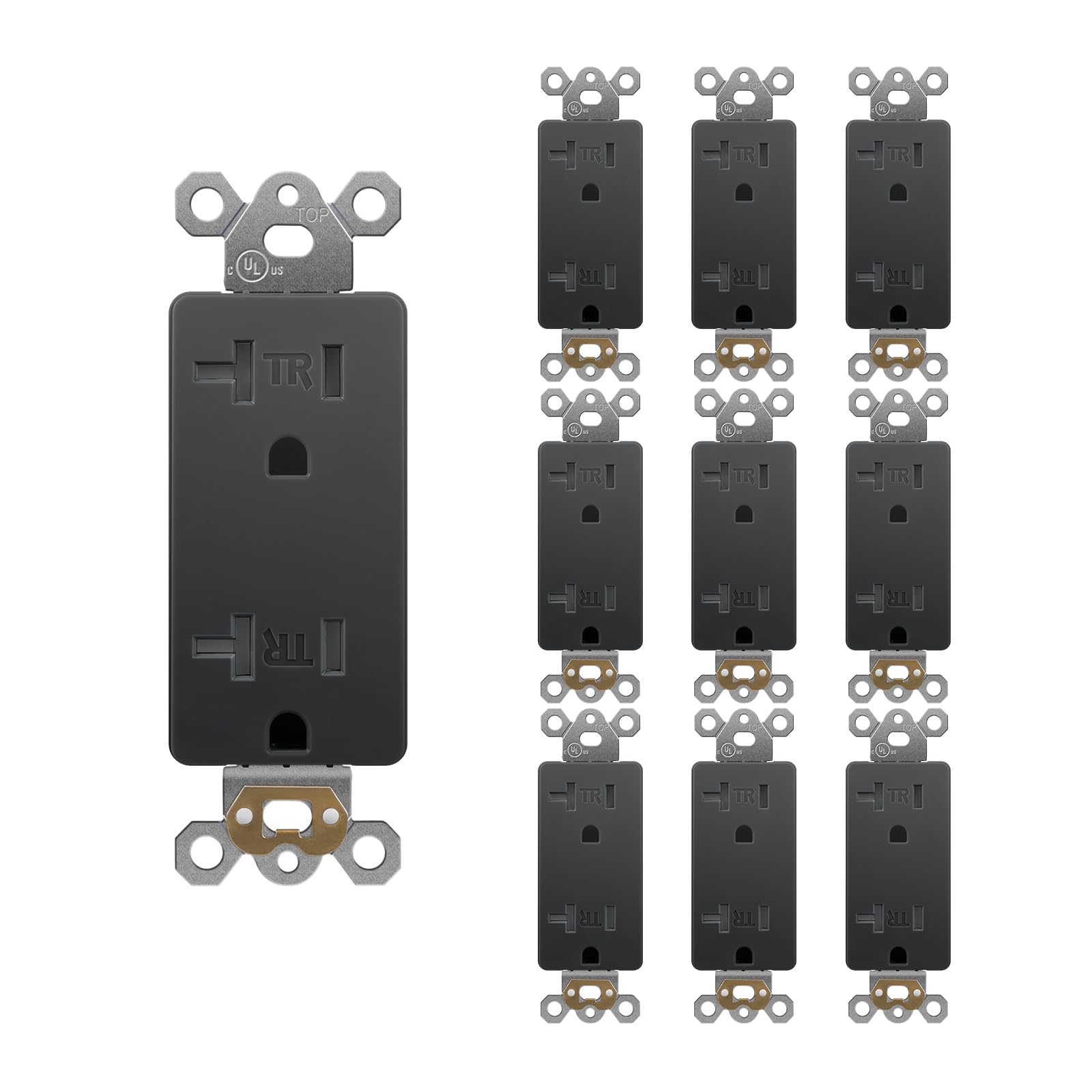 Black Decorator Receptacle with Wall Plate, Standard Tamper Resistant Electrical Wall Receptacle Outlet, 20A 125V, UL Listed, 10 Pack