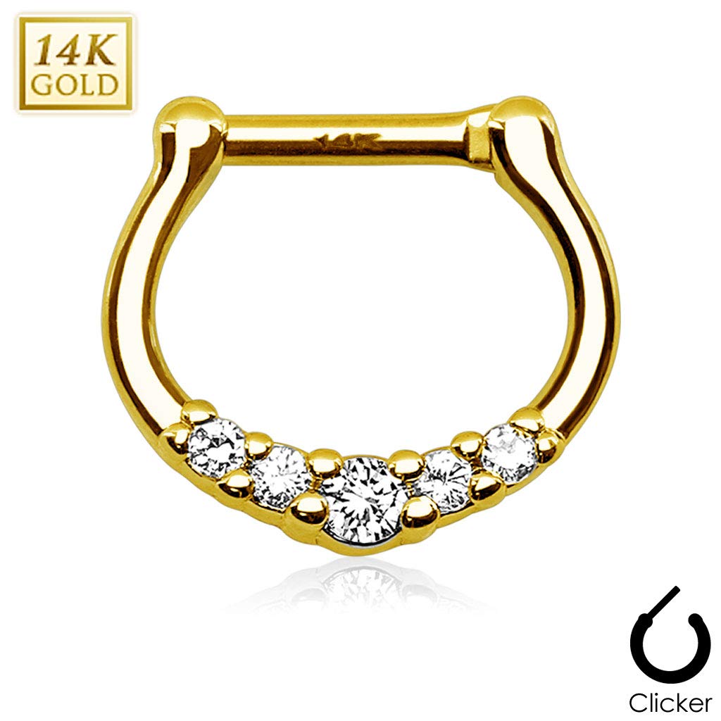 Autiga Nasenpiercing 14 Karat 585 Echtgold Septum Ring Clicker Nasenring Klapp Piercing Nase Zirkonia Kristall