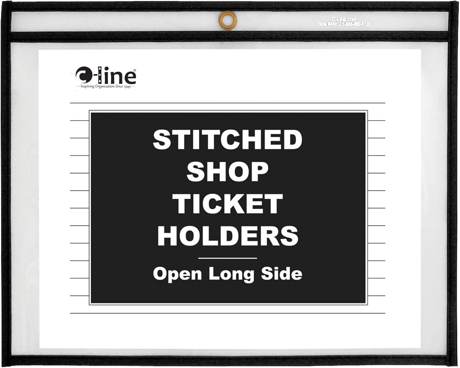 C-Line Stitched Shop Ticket Holders, Both Sides Clear, Open Long Side, 12 x 9 Inches, 25 per Box (49912)