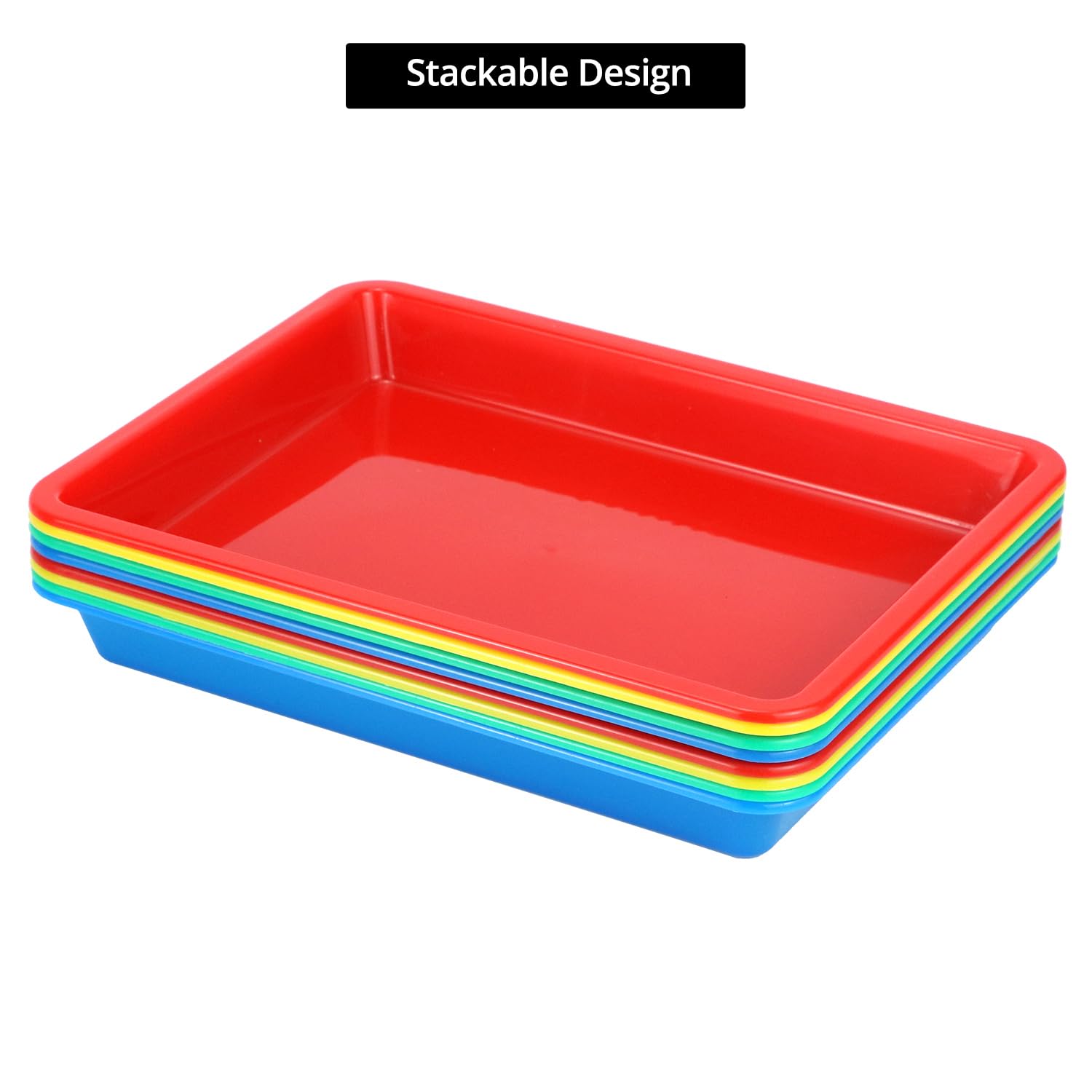 QWORK Vassoi in plastica per attività artistiche, 24 pezzi, 28 x 21 x 2,5 cm, impilabili, 4 colori disponibili