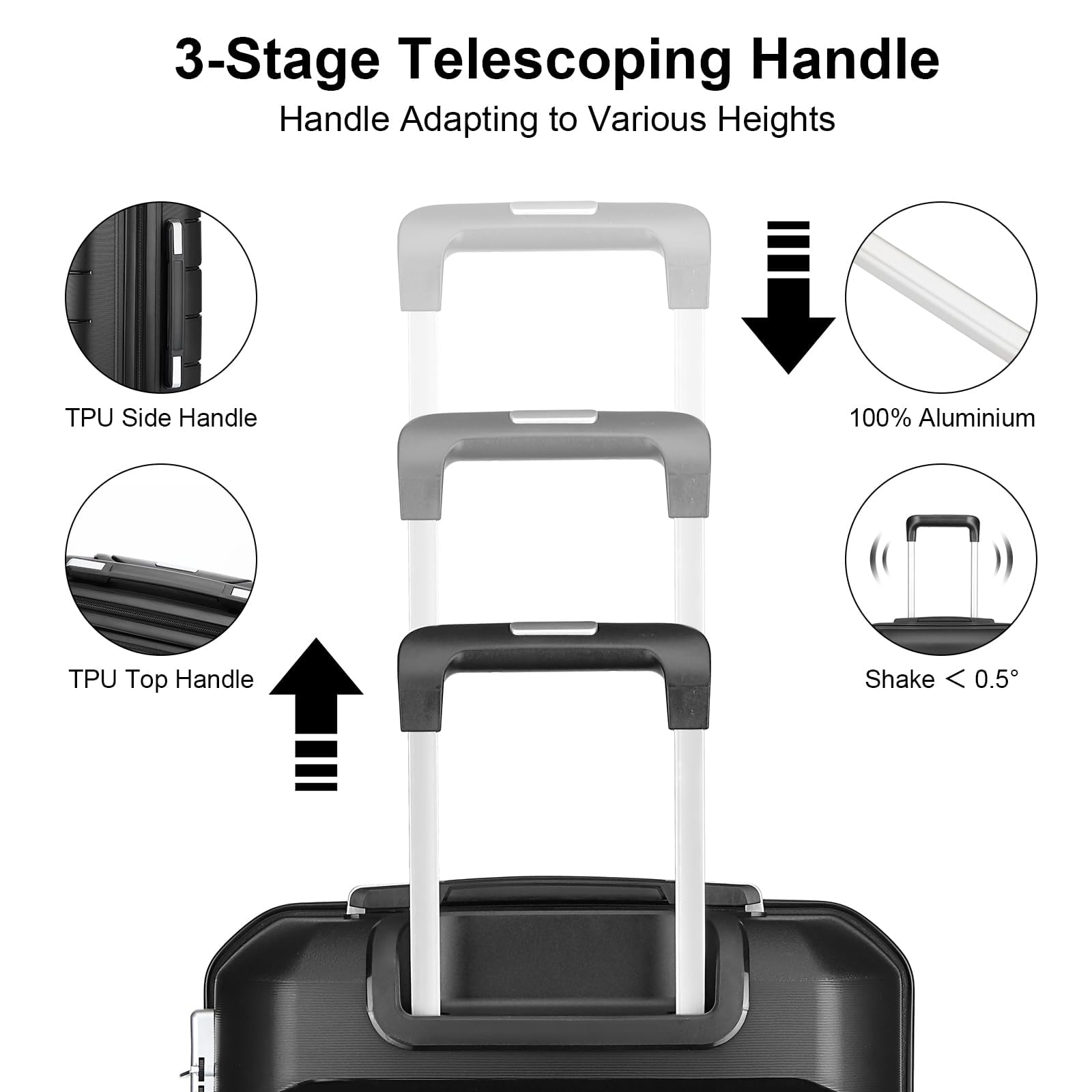 Sea choice Valise Cabine Extensible Valise Rigide légère en PP avec 4 roulettes Doubles Pivotantes avec Fermeture éclair, approuvé Serrure TSA, avec Vanity, 55x39x21cm
