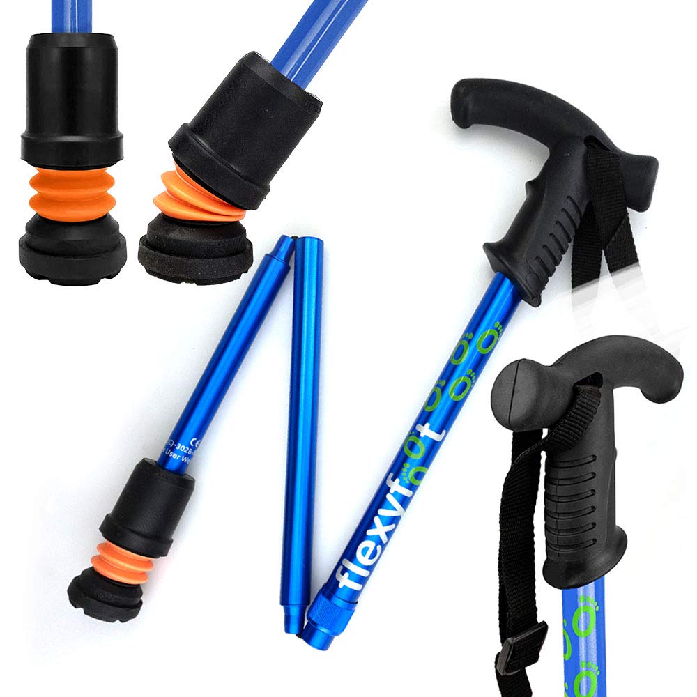Flexyfoot - Bastone da passeggio pieghevole con manico Derby ammortizzante, maggiore comfort, presa migliorata, sicurezza migliorata