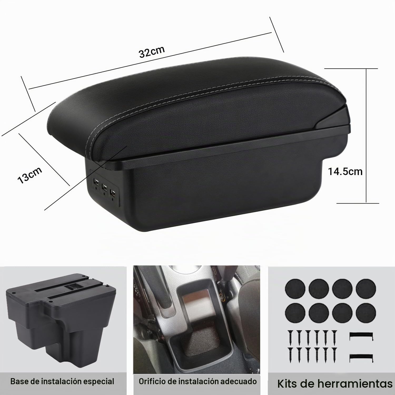 YJYWZH Apoyabrazos Compatible con KIA STONIC RIO 2015-2023 Apoyabrazos Cuero negro Central Interior Caja Almacenamiento Piezas Modernización
