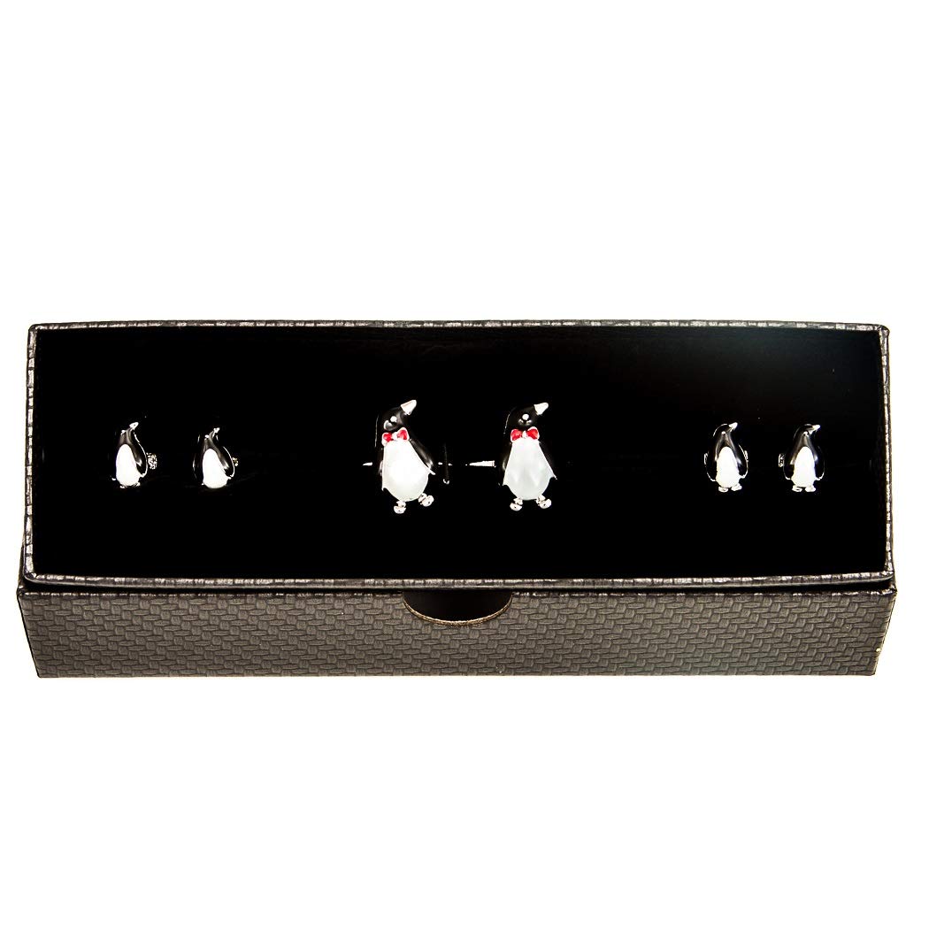 mrcuff Penguin Black White Tuxedo Cufflinks & Studs Formal Set in Presentation Gift Box & Polishing Cloth-picture-41