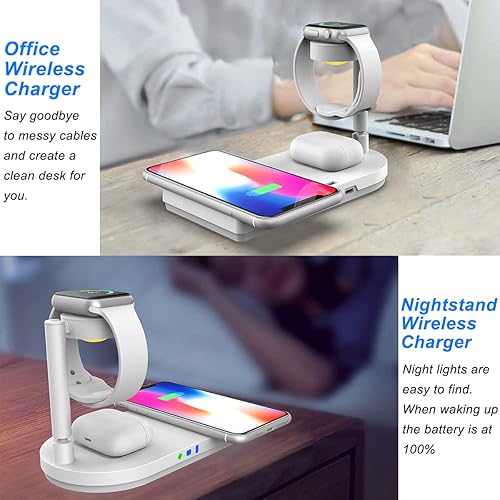 Miniatura 7 de Juesstera Estación de carga Cargador inalámbrico rápido de 15 W con lámpara, soporte de carga plegable compatible con iWatch 76SE5432, AirPods