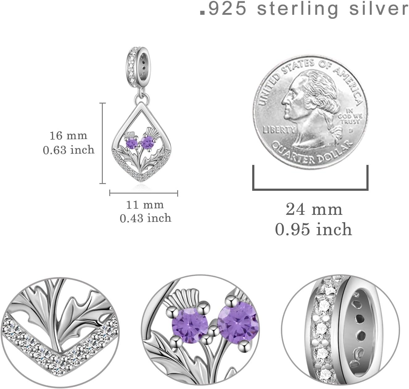 Scottish Gifts 925 Sterling Silver Scottish Thistle Charms for Bracelets Scotland Flower Souvenirs Gifts for Women