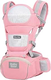 Bolsa Canguru Ergonômica Premium Baby Bear 3 em 1 | Assento Acolchoado| 12 posições | Alças Reguláveis | Bolsos Frontais e Laterais (Rosa)