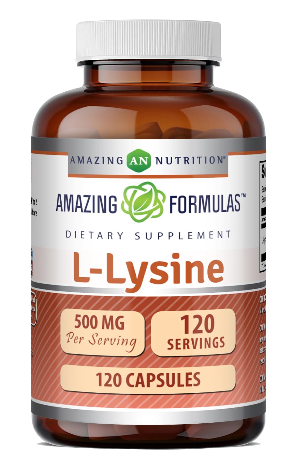 Amazing Formulas L-Lysine 500 mg Capsules Amino Acid Supplement | Non-GMO | Gluten Free | Made in USA (120 Count)