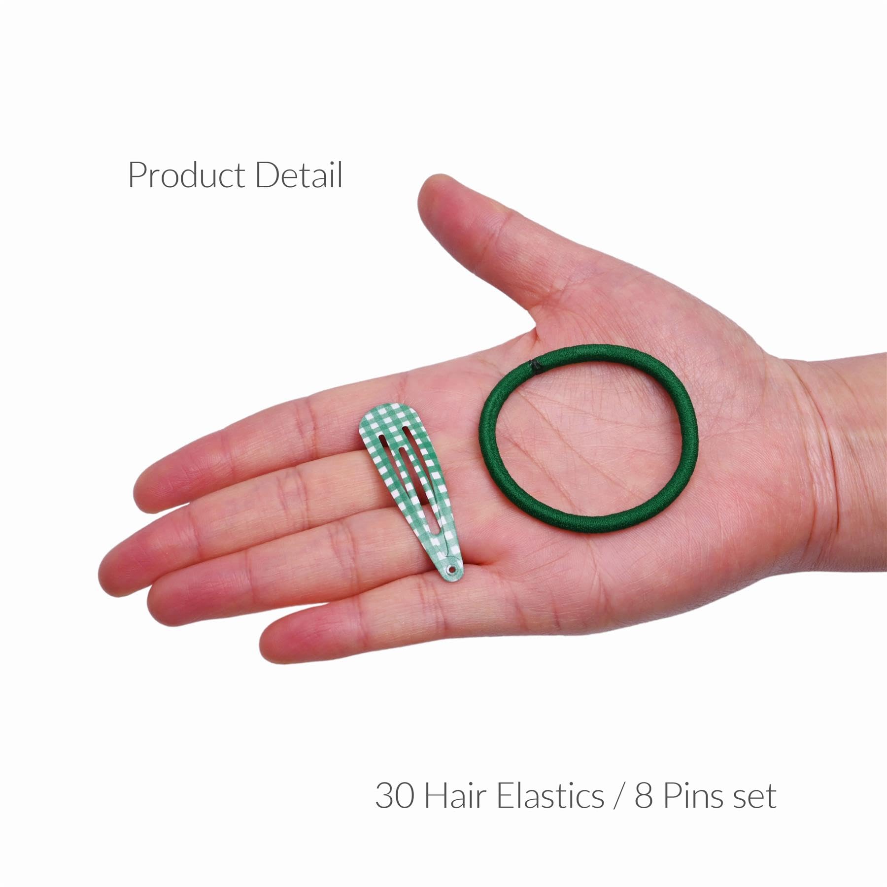 Basic Sense 38pcs Gingham Check Hair Accessories Set - Keep Her School Look Neat & Stylish (Snap Clips & Elastics), Dark Green - Image 2