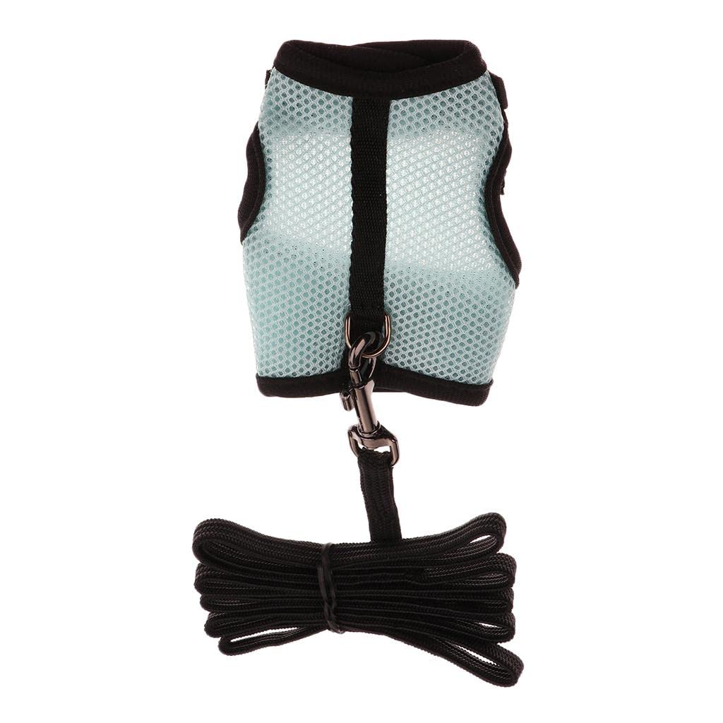 Verstellbares, Atmungsaktives Kaninchengeschirr mit Leine für Kaninchen, Katzen Und Andere Kleintiere, Blau, L