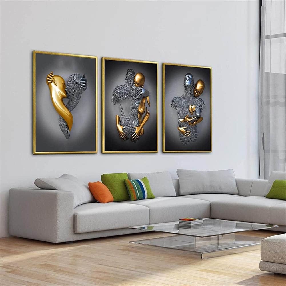 Generico Metal Figura Rzeźba Płótno Wiszące Malarstwo, Miłość Serce Efekt 3D Wall Art, HD Płótno Obraz Rdzeń z Ramą DIY Dekoracja Domu Biura (40 x 50 cm)