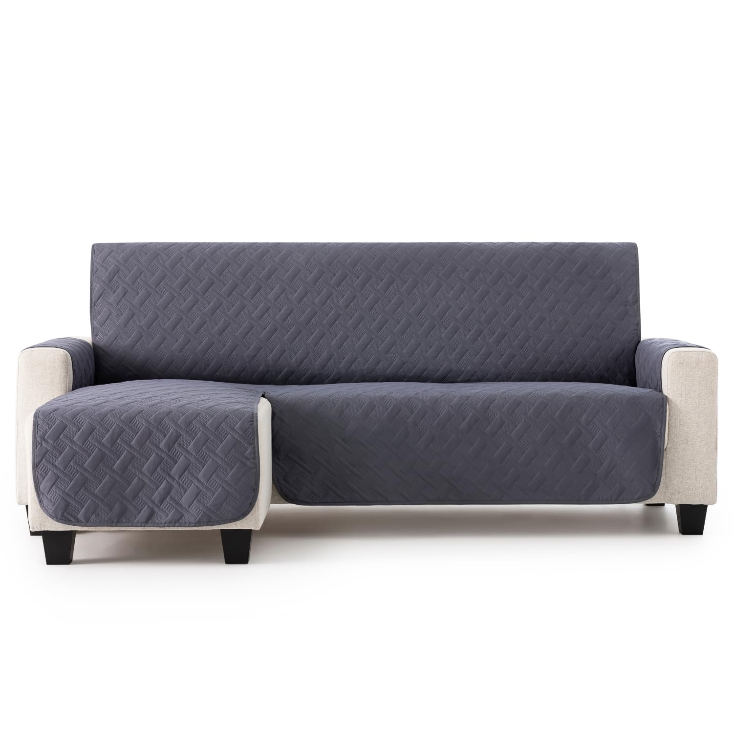MAXIFUNDAS | Cubre sofá Dry Protect | Color Gris | Chaise Longue Izquierdo 200 cm | Repelente de Líquidos | Acolchado | Funda Protectora Antimanchas | Apto para Mascotas OEKO-TEX STANDARD 100