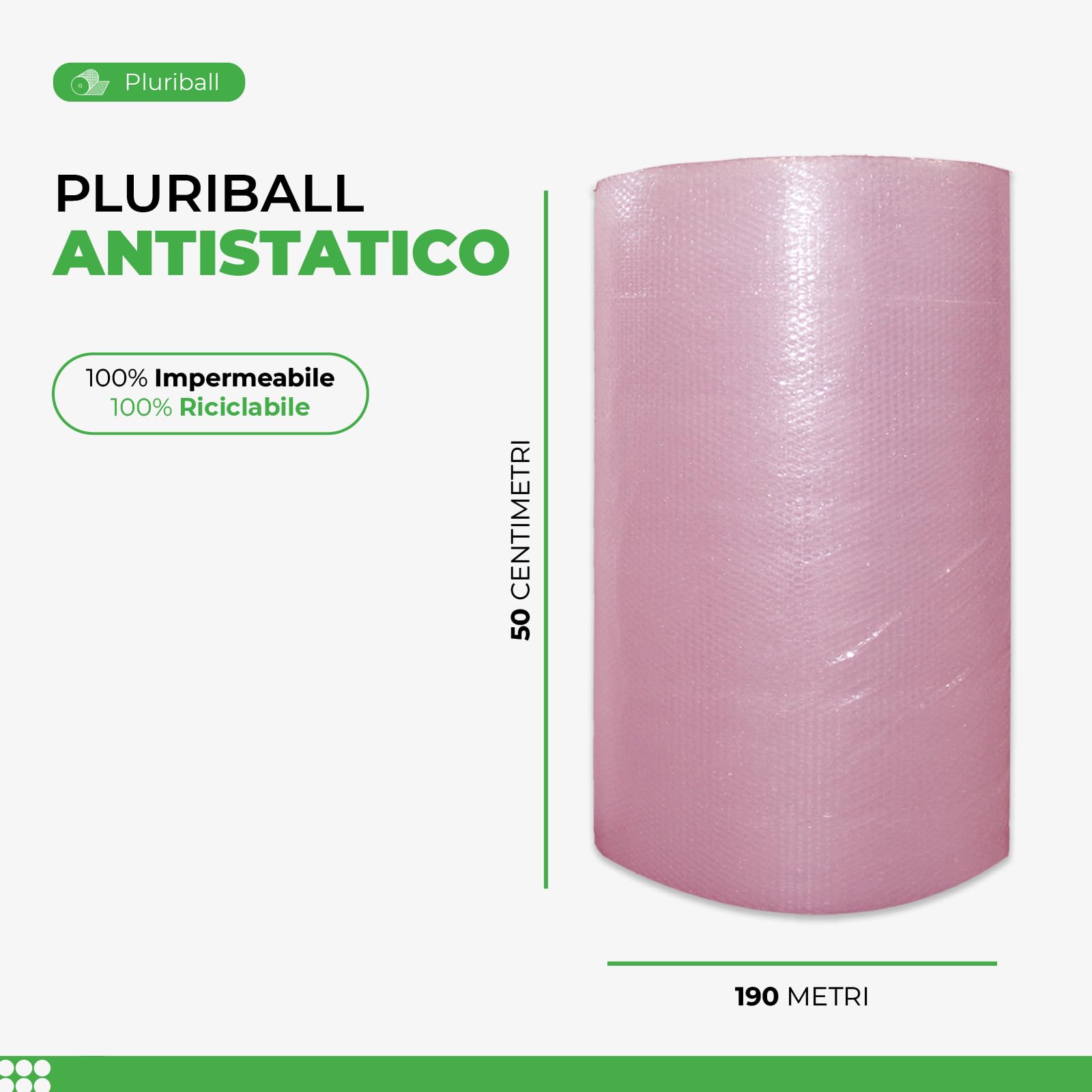 ImballaggiPer Rotolo Pluriball Antistatico 50cm x 190mt 90gr/mq, Bobina per Imballaggio di Materiale Elettronico