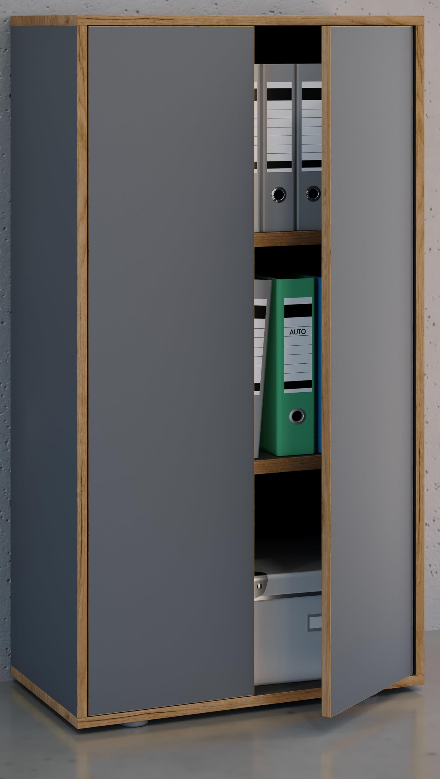 VCM Holz Büroschrank Ordner Aktenschrank Büromöbel Schrank Salia 3-fach Breite 60 cm Drehtüren Anthrazit