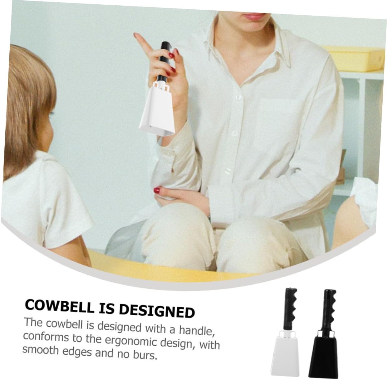 2pcs Cowbell Noisemaker Metal Cheering Bell Handle for Sports Events Team Spirit and Musical Accompaniment