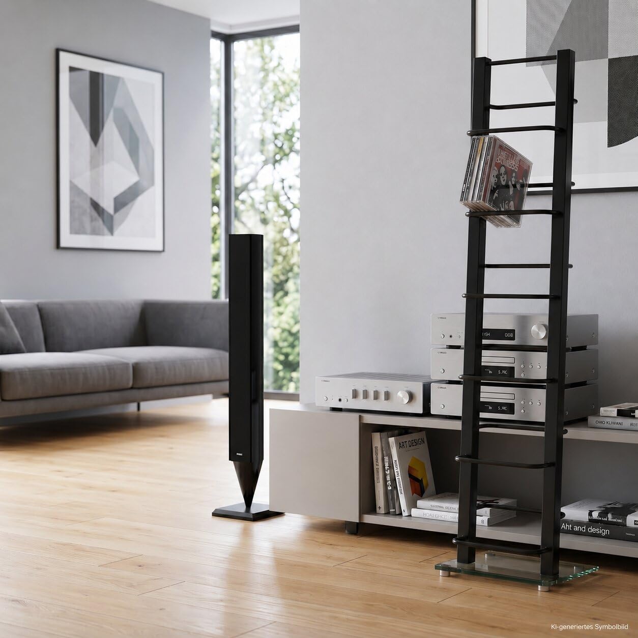 DESIGN CD STÄNDER CD REGAL LOUNGE TOWER schwarz 92cm aus Metall und Glas Aufbewahrung für ca 85 CDs