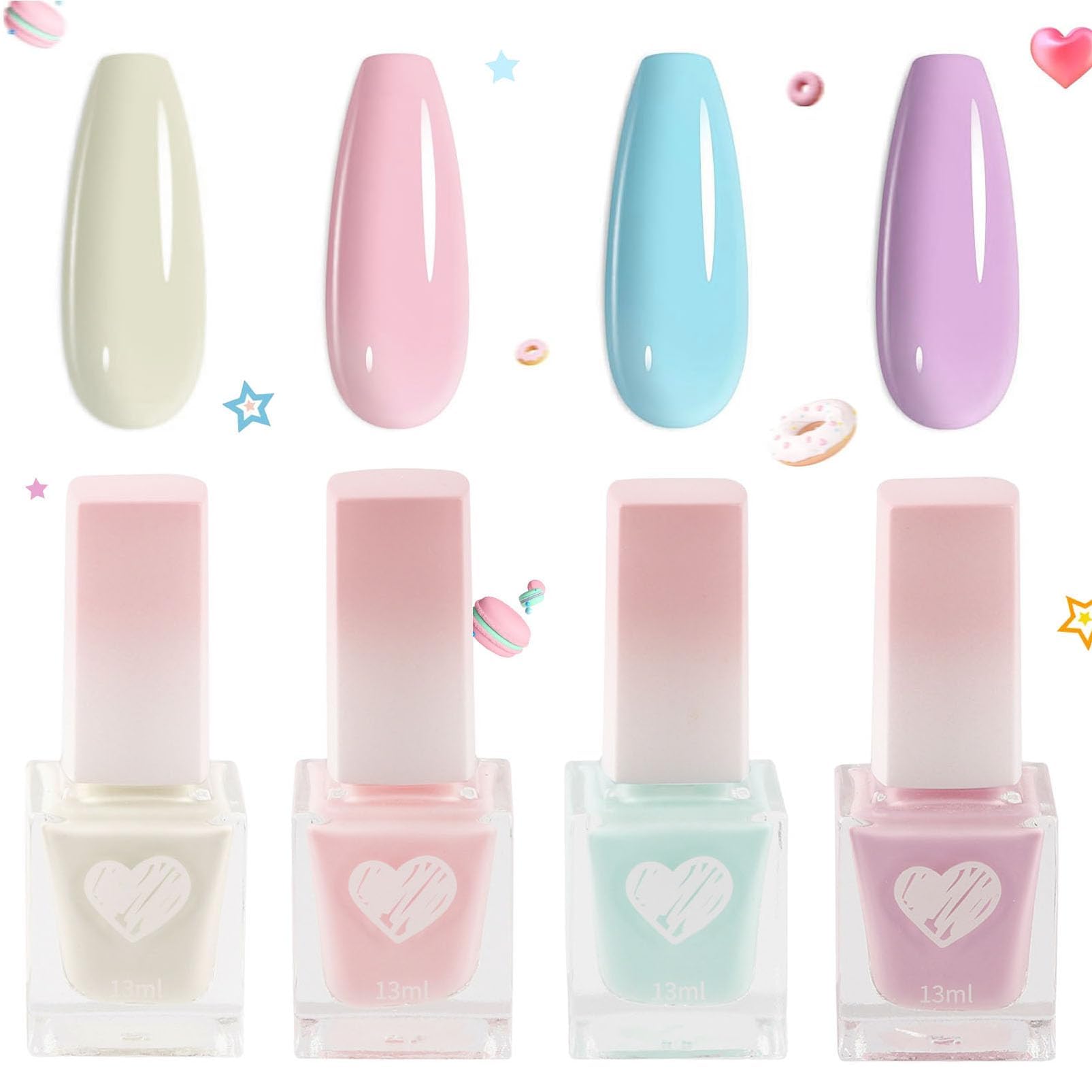 Nail Polish Kit, Pastel No Need CureNail Varnish Set for Spring Summer, Candy Macaroon Unicorn Nail Gel Polish, Pink Yellow Blue Purple Quick Dry Nail Gel Nail Paint for DIY Nail Art at Home 4Pcs