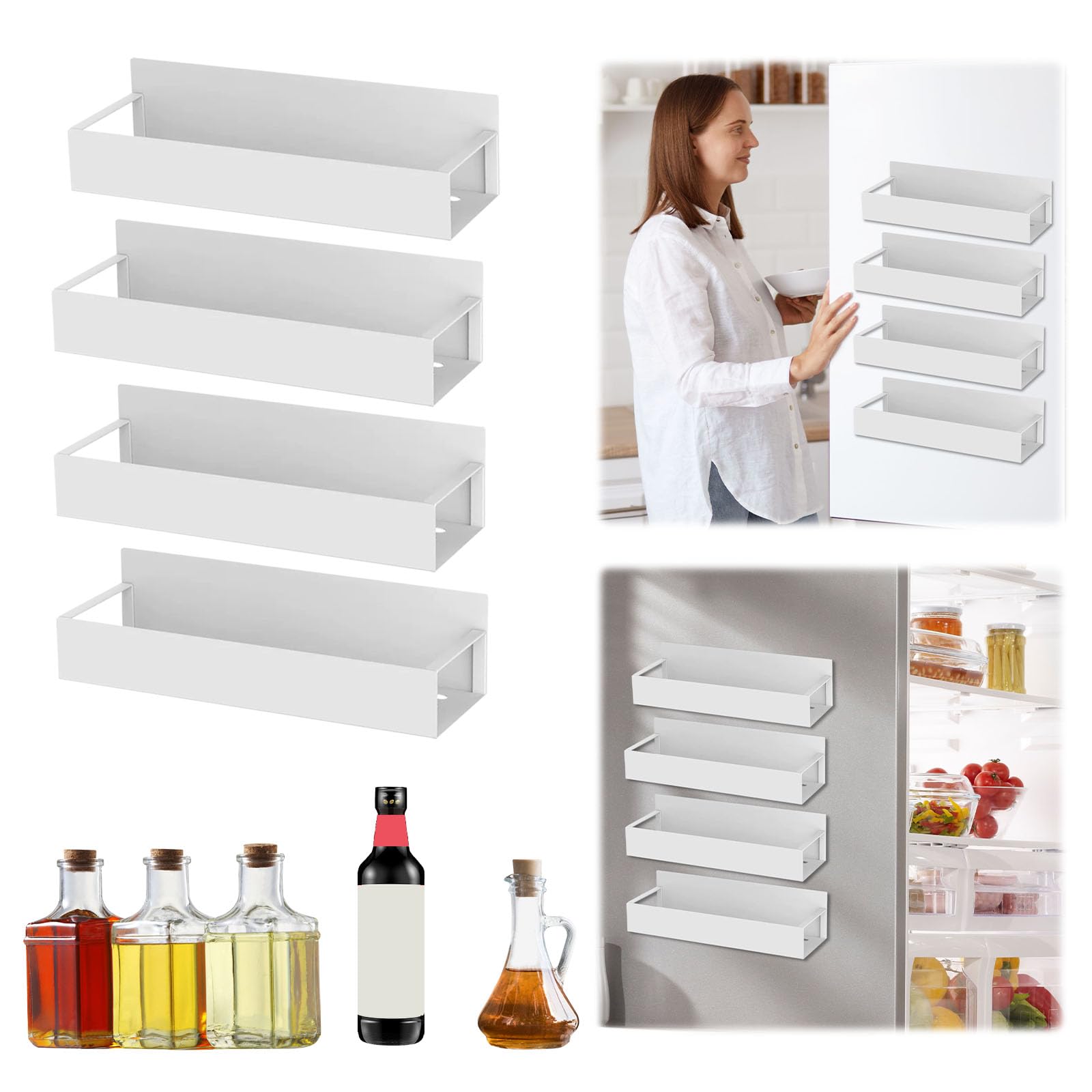 CHANGYUE Portali di spezie magnetiche 4 pc, scaffali magnetici per cucina, organizzatore salvaspazio senza perforazione (bianco)