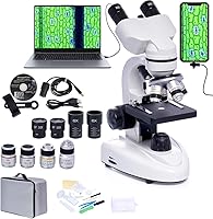 Vista 1 de SELFIE CAT Microscopios binoculares, 200X-5,000X Microscopio compuesto compuesto compuesto con multiplicador 6X, oculares electrónicos y adaptador