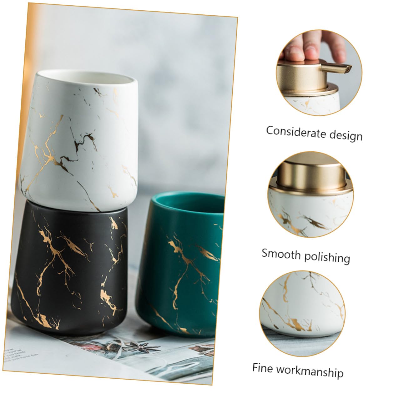 DOITOOL Juego de Recipientes de Cerámica para Baño 4 Piezas Mate Diseño Mármol Incluye Porta Cepillos de Dientes Vaso para Enjuague Bucal Jabonera y Frasco para Loción Adecuado