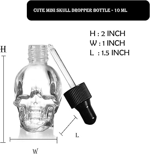 Miniatura 2 de Juego de 7 botellas con cuentagotas de cristal de calavera de 0.3 fl oz, a prueba de fugas, botella de aceites esenciales para almacenamiento y
