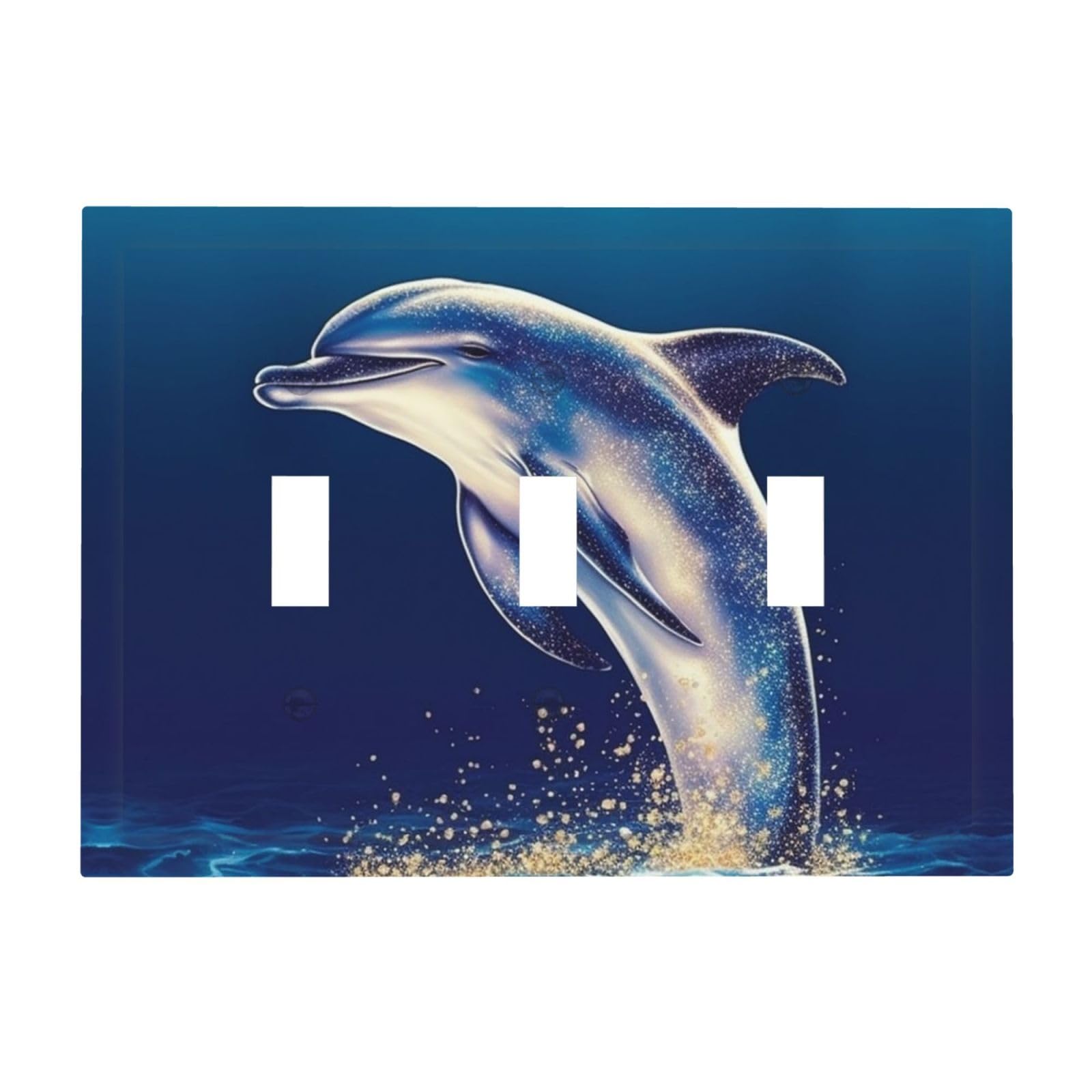 3-Gang Decorator Wall Plate Glitter dolphin Light Switch Cover Triple Toggle Receptacle Wall Plate Mid Size 4.8" x 6.7" Wallplate Unbreakable Polycarbonate Outlet Faceplates Covers