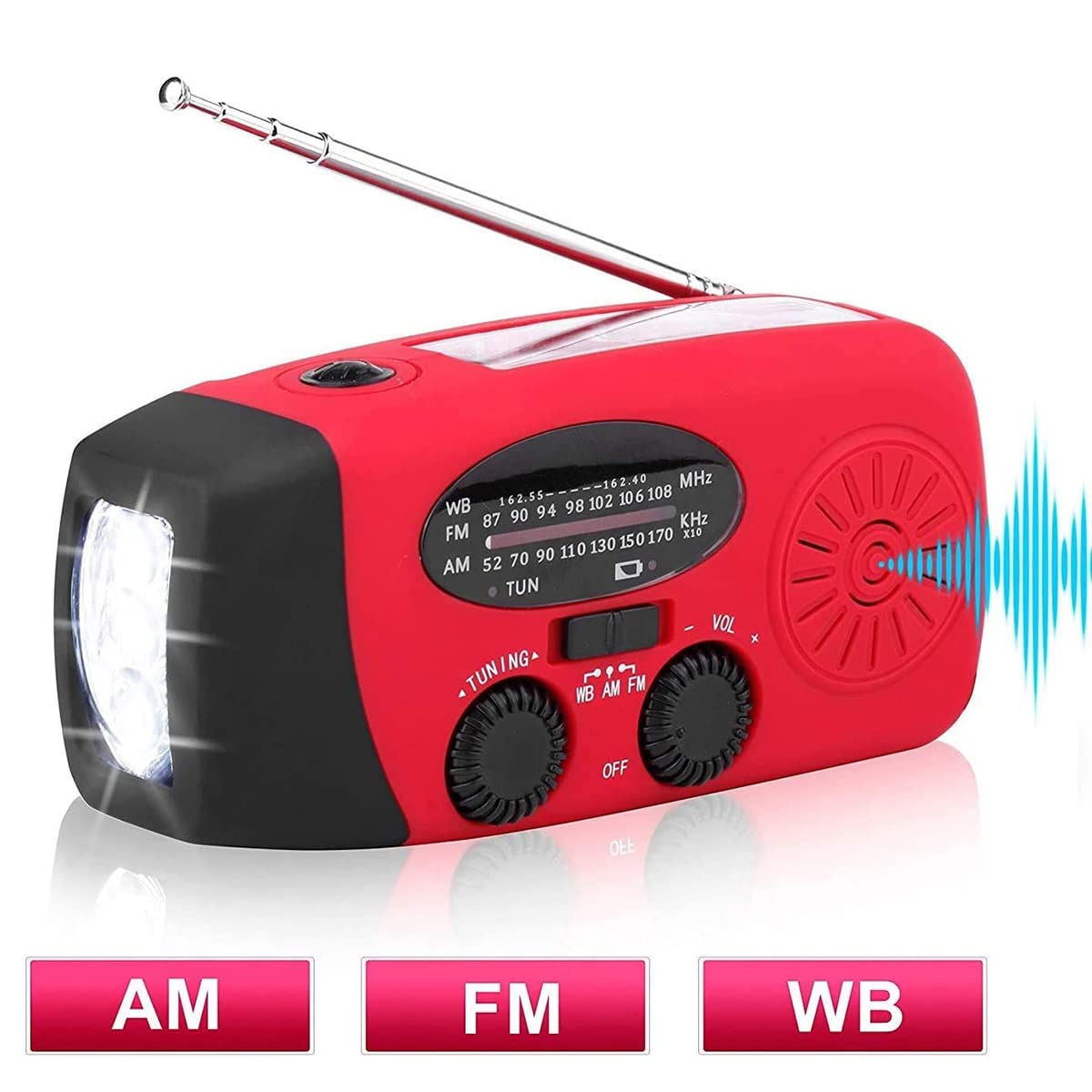 Radio Solaire avec Dynamo À Manivelle, Radio D'urgence Portable Radio Météo Solaire AM/FM avec Lampe de Poche LED, Radio WB Rechargeable Alimentée Batterie 2000 Mah pour La Randonnée, Le Camping