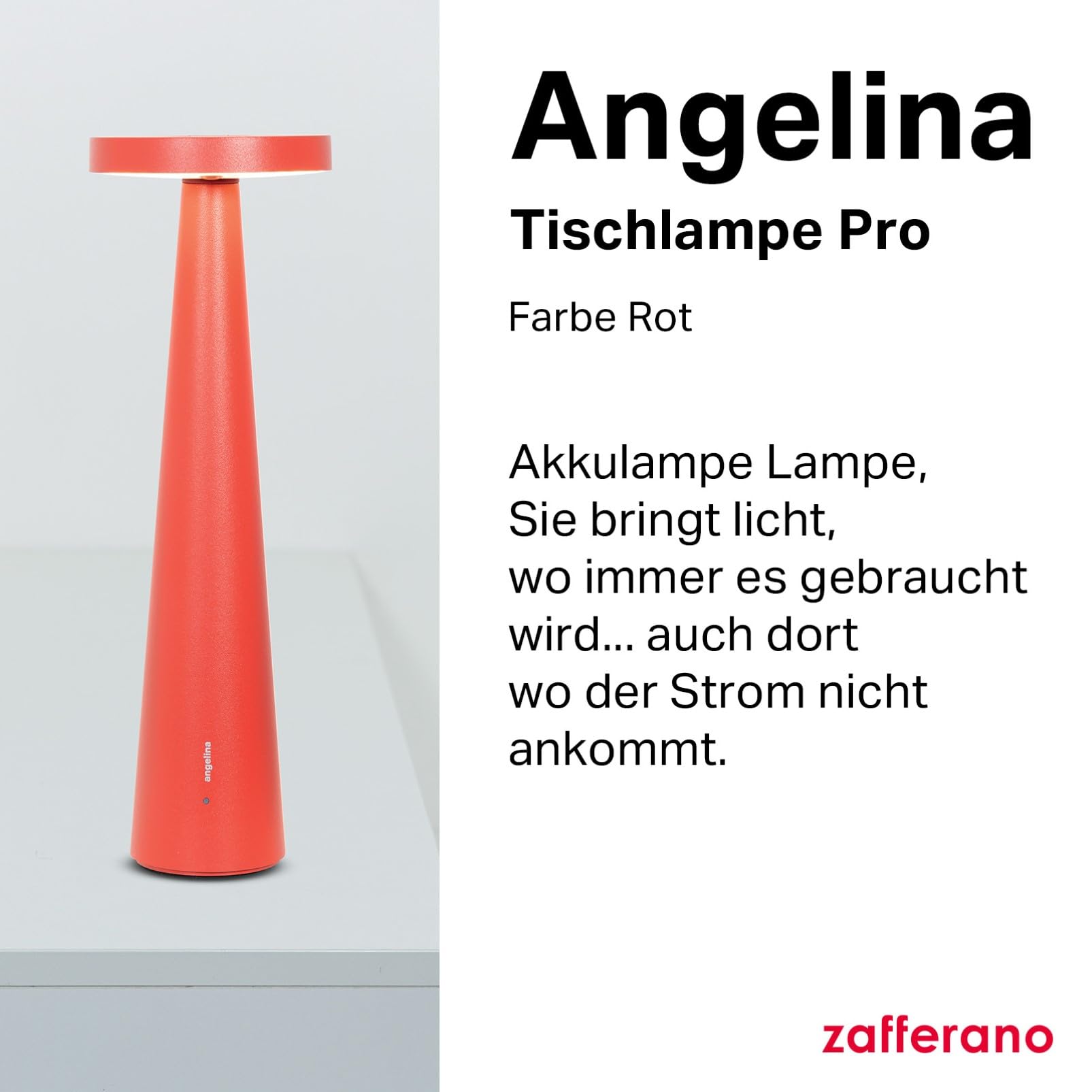 Zafferano, Angelina Lampe, Wiederaufladbare und Kabellose Tischlampe mit Touch Control Und Schwenkbarem Kopf, Geeignet Für Den Innenbereich, Dimmer, 2200-3000 K, Höhe 26 cm, Farbe Rot