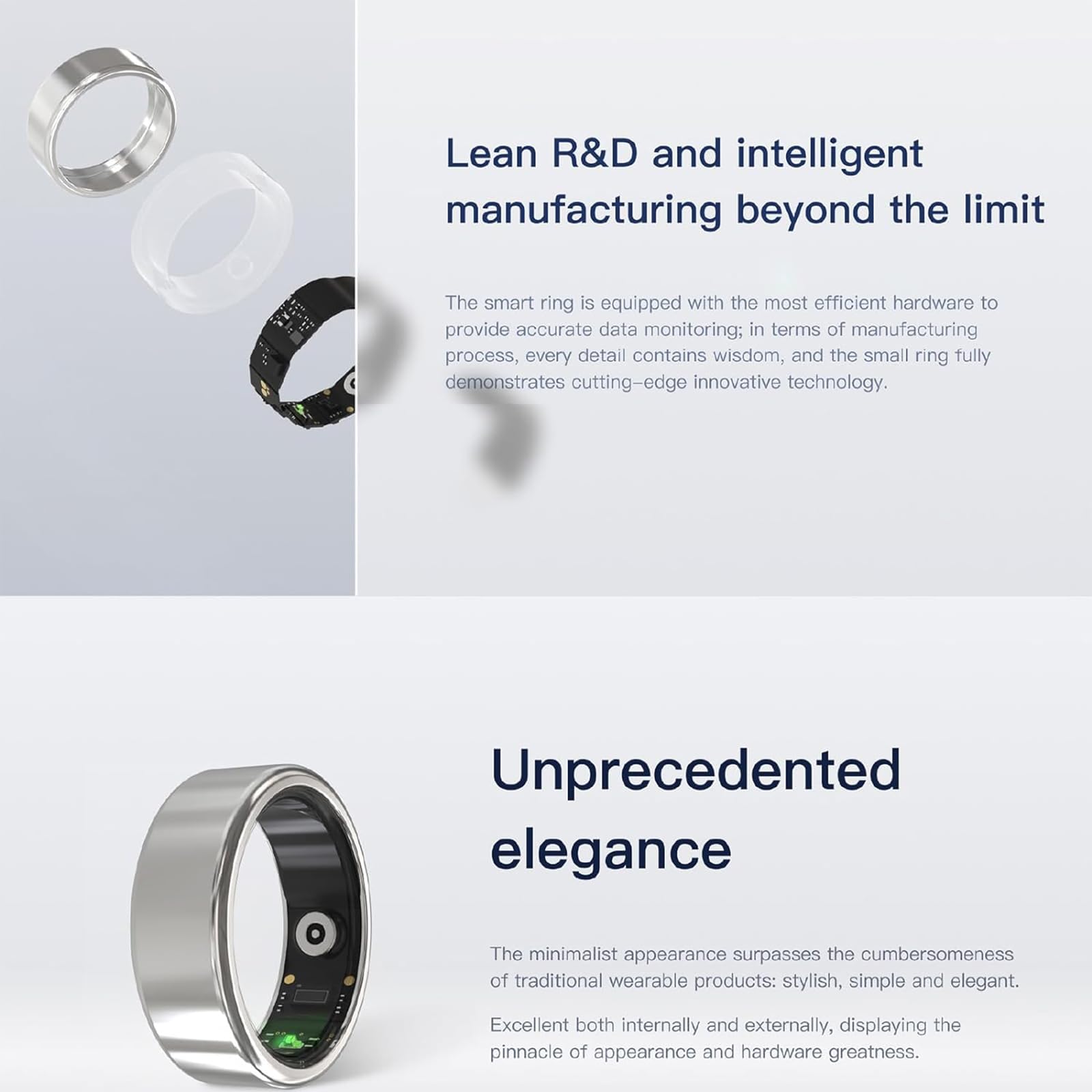 Fitness Smart Ring – Monitoraggio del sonno, impermeabile, risparmio energetico, monitora la salute, la temperatura corporea, la qualità del sonno e la frequenza cardiaca