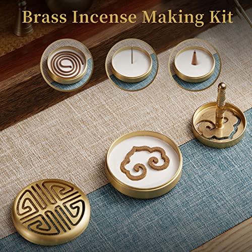 YWNYT 11 Pcs/Set Brass Incense Making Kit, DIY Backflow Tower Incense Cone Molds Pure Copper Incense Seal Incense Seal Tool Mold for Meditation Yoga Home Fragrance