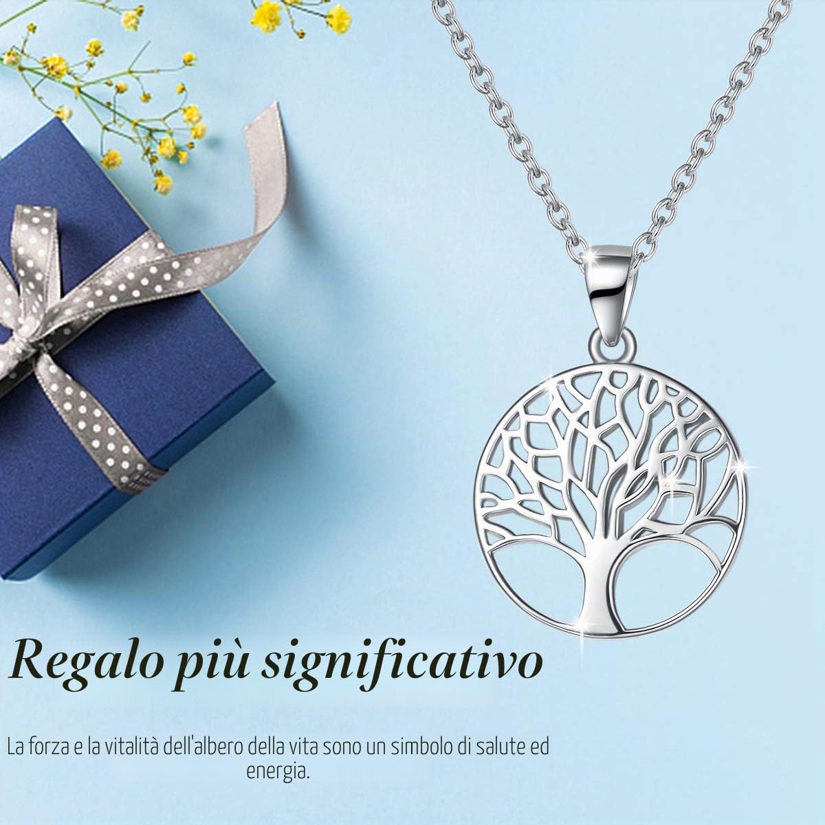 Albero Della Vita Ciondolo Collana per Donna in Argento 925 - Catena Lunghezza: 40 + 5 cm