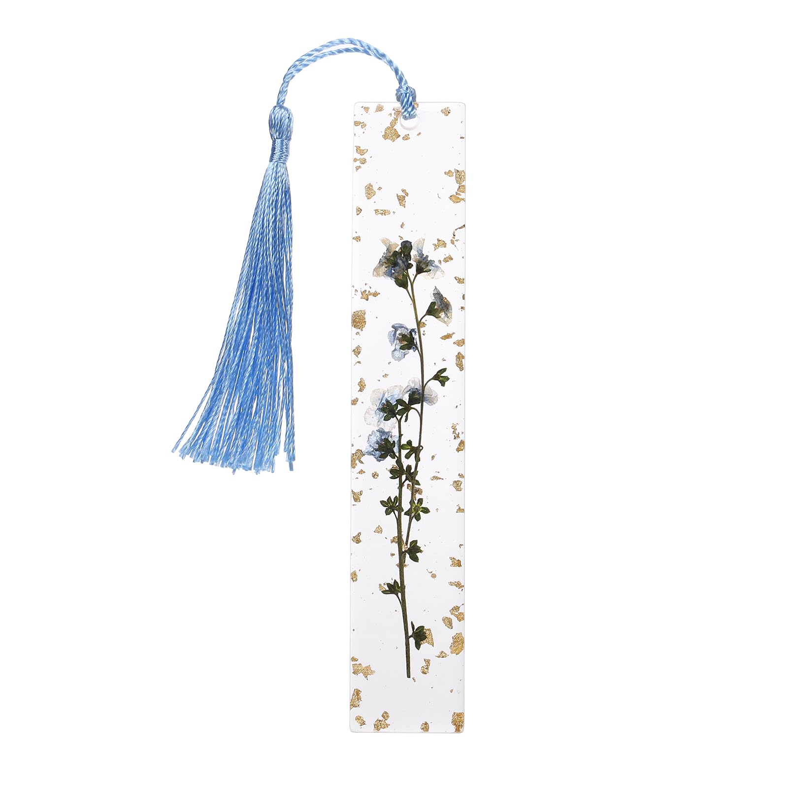 PATIKIL Dried Flower Resin Bookmark, Reading Book Marks with Tassel Bookmarks for Women Reading Accessories Gift Book Lover, Gold (Myosotis Sylvatica)